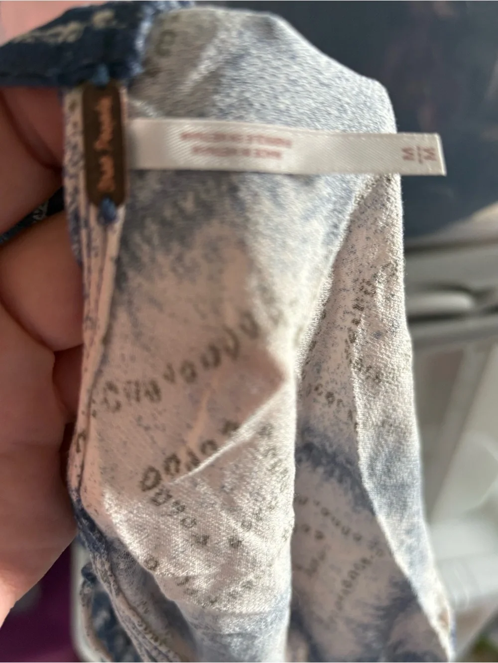 Free People Blue and Cream Patterned Spaghetti Strap Camisole